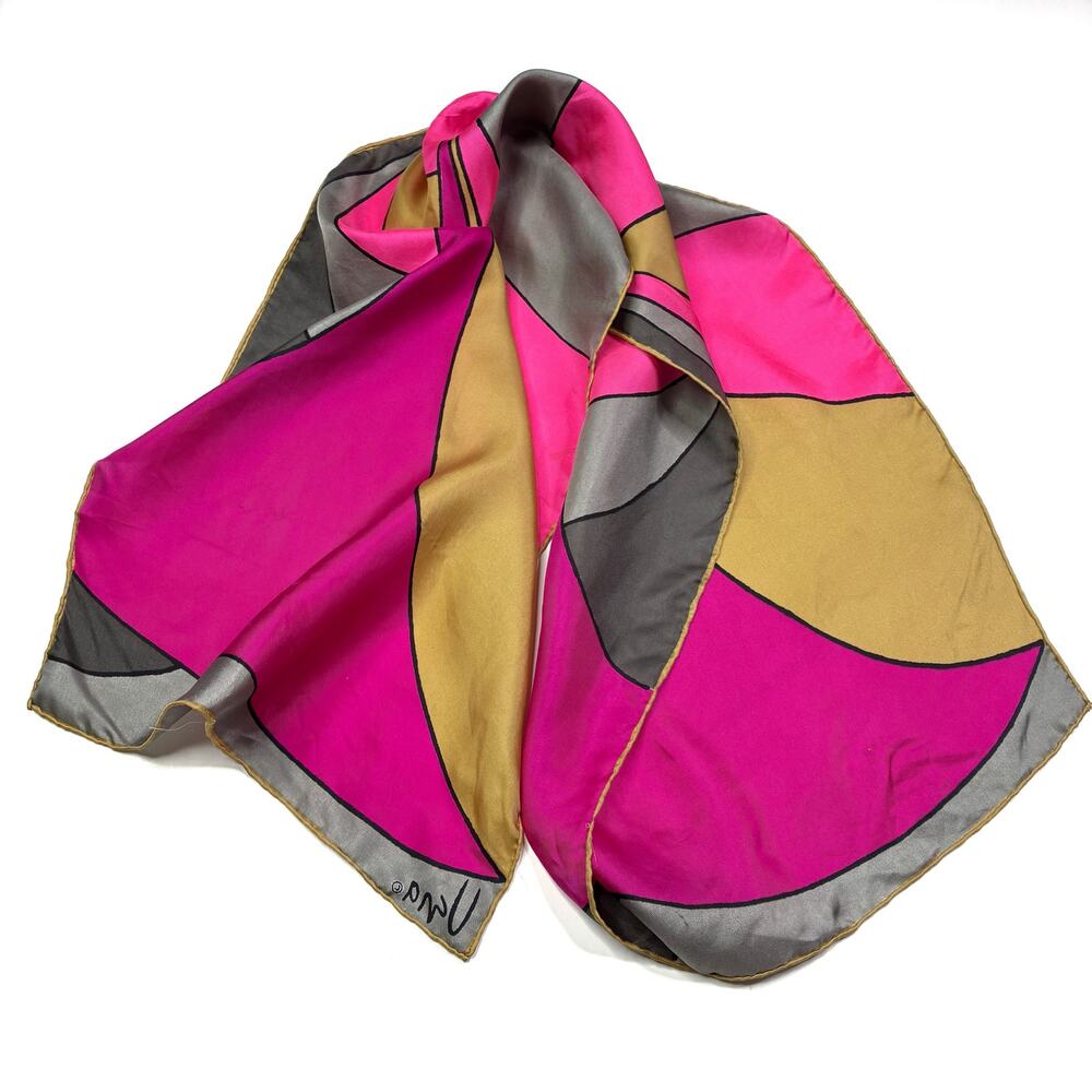 Vintage Vera Neumann Silk Scarf Pink Abstract 43” x 14.25”